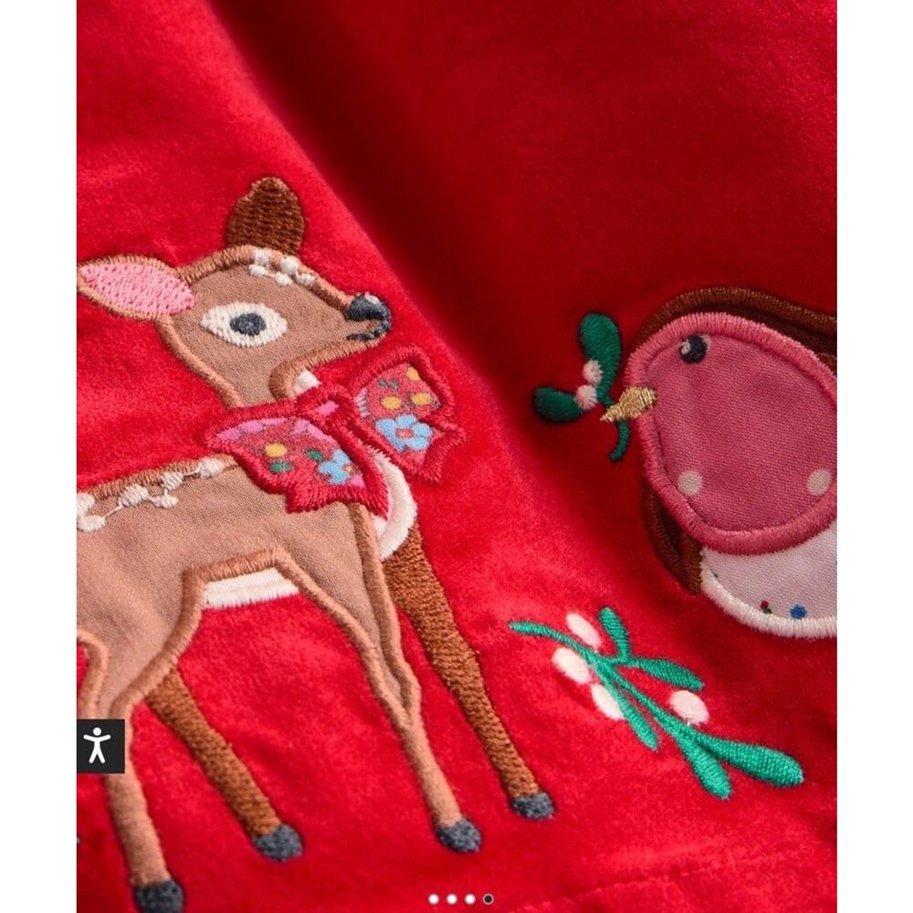 Mini Boden Appliqué Velvet Dress Poppy Red Size 0-3 Months Lined Lace Collar - Picture 11 of 11